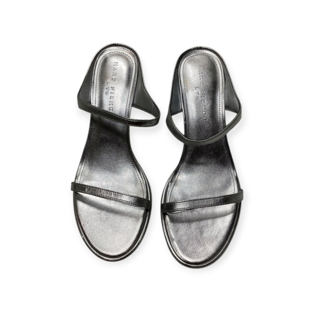 Marc Fisher Alonde ‎ Silver Leather Heeled Slide Sandal Size 8.5